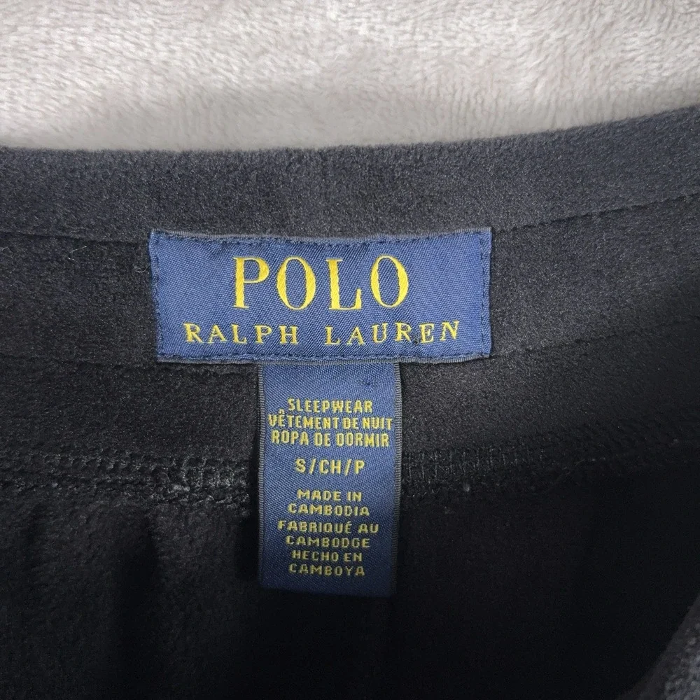 Polo Ralph Lauren Velour Pants Mens Small Black Drawstring Lounge Track Joggers